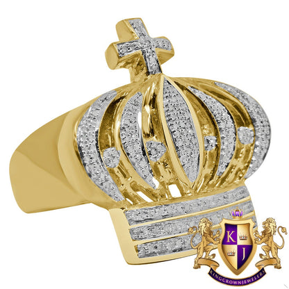 Mens Real Genuine Authentic Diamond Kings Crown  1OK Yellow Gold Finish Ring Pinky Band