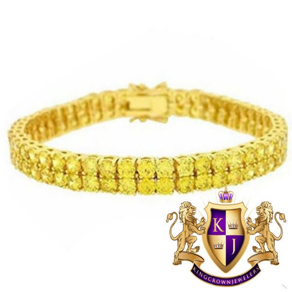 High Quality AAA+ Grade Cubic Zirconia 14K Yellow Gold Finish Unisex Tennis Link Bracelet