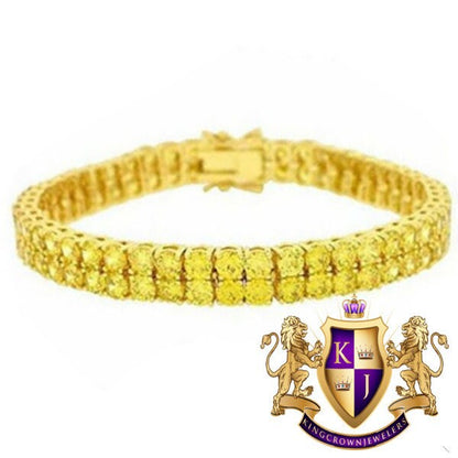 High Quality AAA+ Grade Cubic Zirconia 14K Yellow Gold Finish Unisex Tennis Link Bracelet