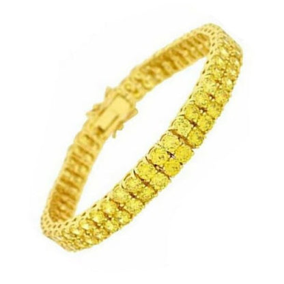 High Quality AAA+ Grade Cubic Zirconia 14K Yellow Gold Finish Unisex Tennis Link Bracelet