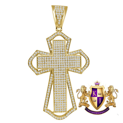 Big 3.5'' 14K Yellow Gold Finish Simulated Diamond Jesus Cross Custom Designer Charm Pendent