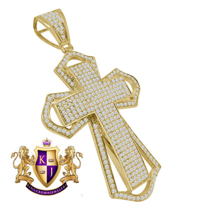 Big 3.5'' 14K Yellow Gold Finish Simulated Diamond Jesus Cross Custom Designer Charm Pendent