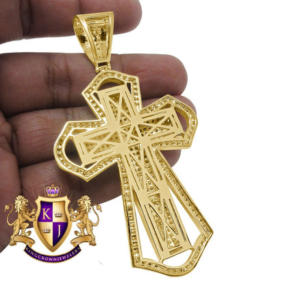 Big 3.5'' 14K Yellow Gold Finish Simulated Diamond Jesus Cross Custom Designer Charm Pendent