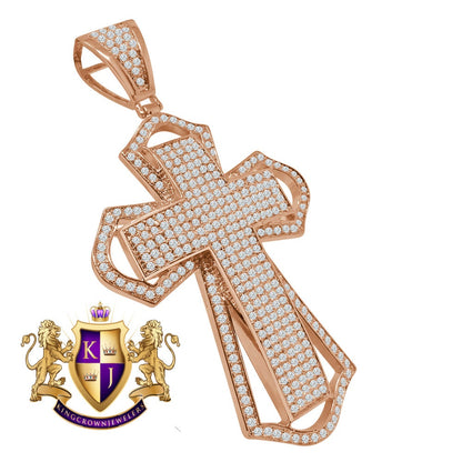 Big 3.5'' 14K Rose Gold Finish Simulated Diamond Jesus Cross Custom Designer Charm Pendent