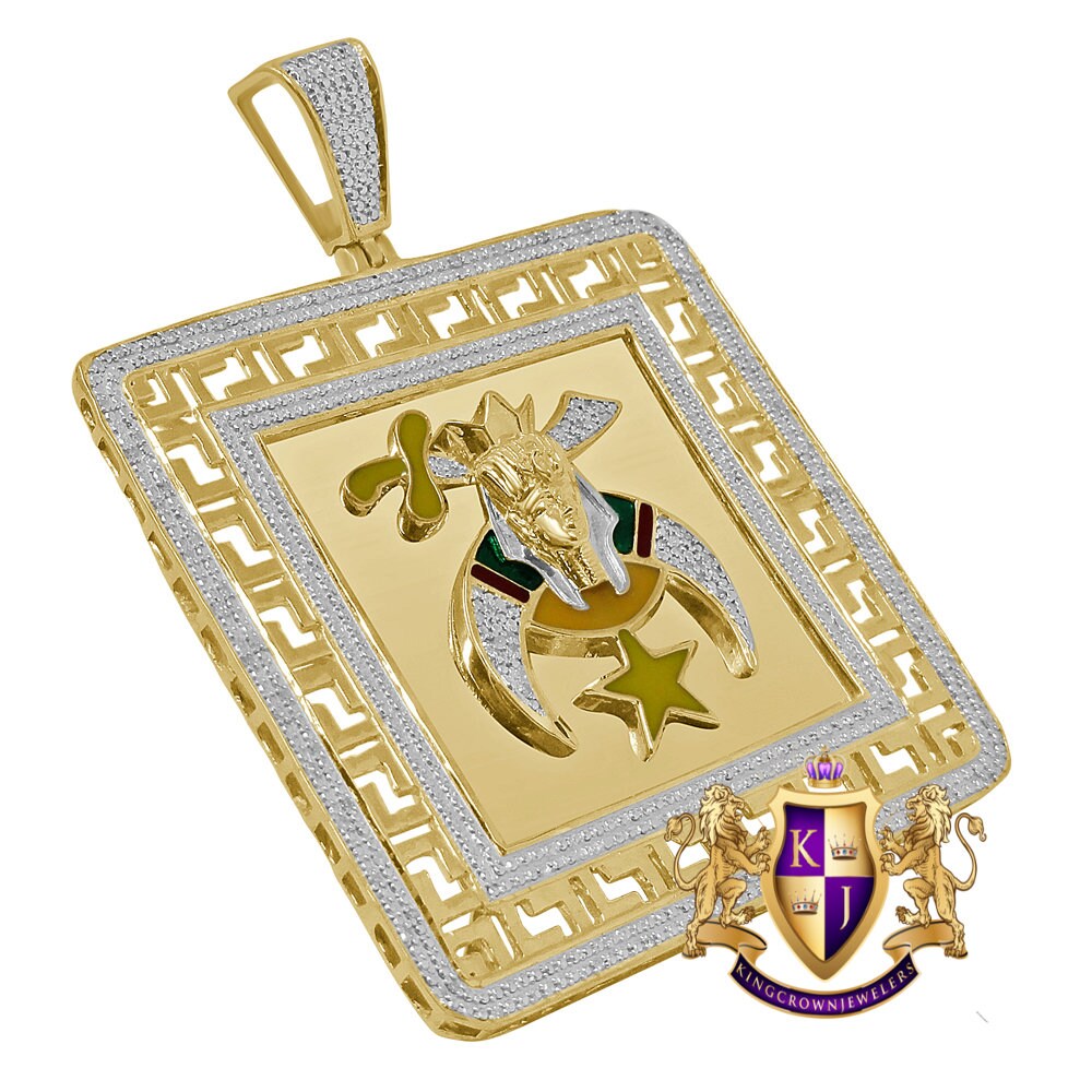 Real Genuine Diamonds Shriners Freemasonry Masonic Freemason Men's Frame Style Pendent Charm 2.75''