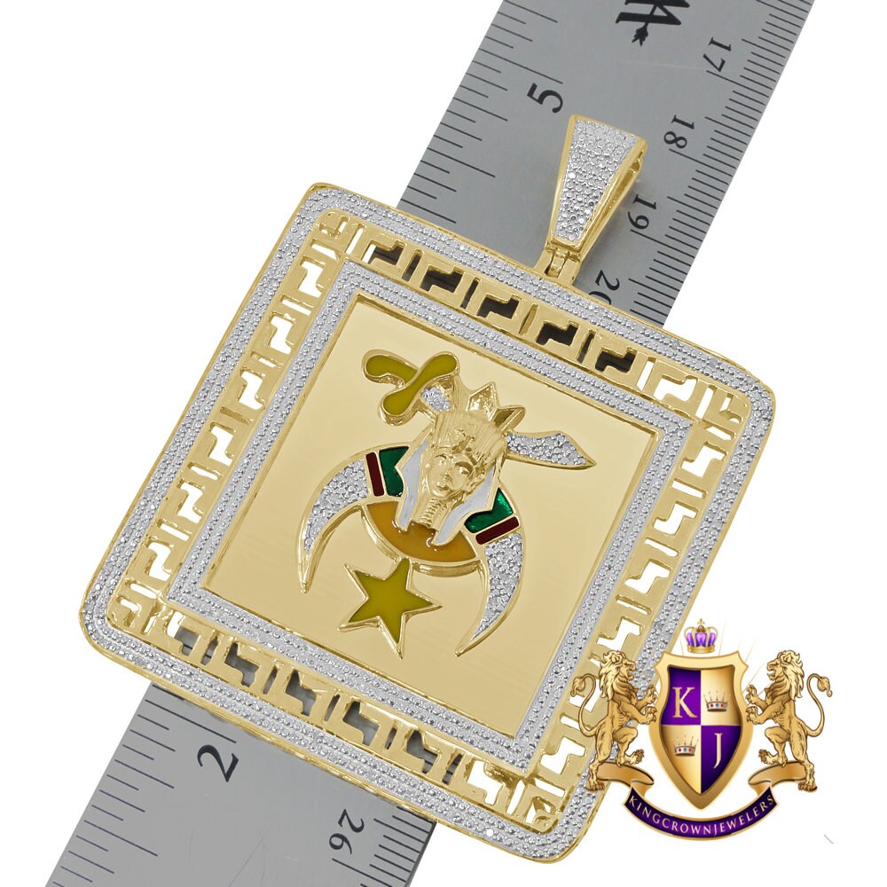 Real Genuine Diamonds Shriners Freemasonry Masonic Freemason Men's Frame Style Pendent Charm 2.75''