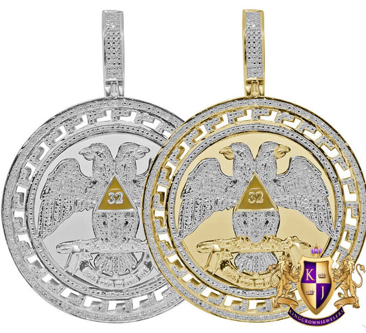 Real Genuine Diamond Scottish Rite 32nd Degree Masonic Eagle Freemason Round Greek Pendent Charm 2.60''