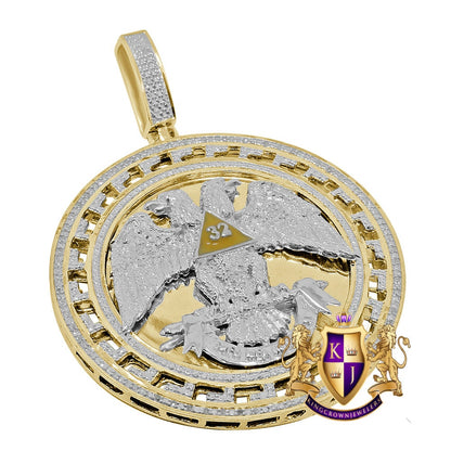 Real Genuine Diamond Scottish Rite 32nd Degree Masonic Eagle Freemason Round Greek Pendent Charm 2.60''