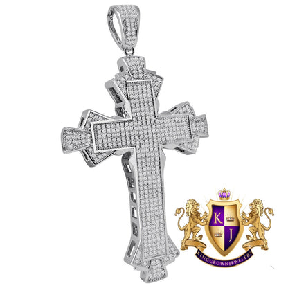 14K White Gold Finish Simulated Diamond Jesus Cross Custom Designer Charm Pendent Big 3.5''