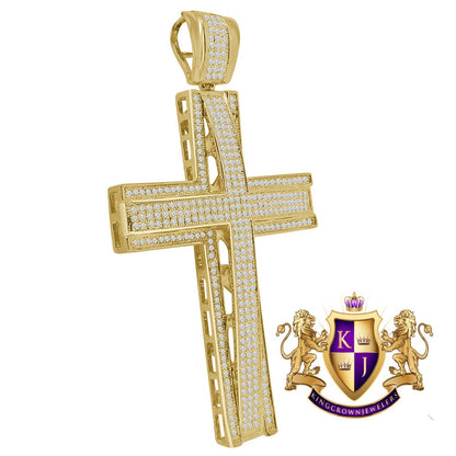 High Quality AAA+ Cubic Zirconia Yellow Gold Finish Jesus Cross Pendent Charm XL Big 3.5''