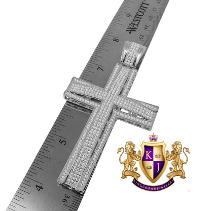 High Quality AAA+ Cubic Zirconia White Gold Finish Jesus Cross Pendent Charm XL Big 3.5''