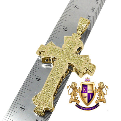 Canary 14K Yellow Gold Finish Simulated Diamond Jesus Cross Custom Designer Charm Pendent Big 3.5''