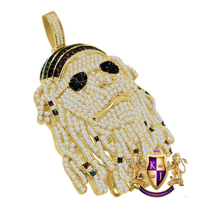 Custom Rasta Jamaican Lion Face Bling Glasses Pendant Simulated Diamonds Charm 14K Yellow Gold Finish 2.75''