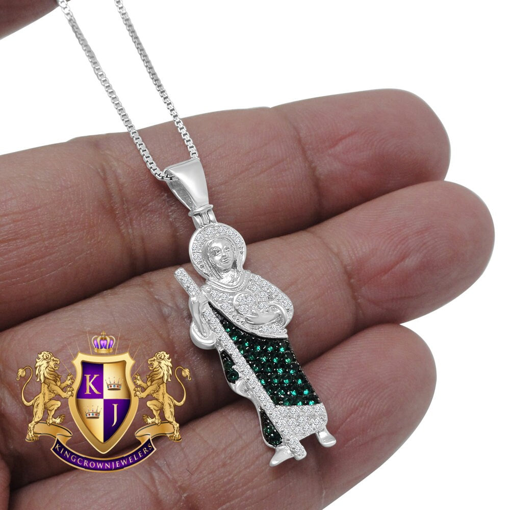 Mens Real Sterling Silver Saint Jude San Judas Tadeo Mini Charm 10K Gold Finish Pendent 1.50'' + Chain