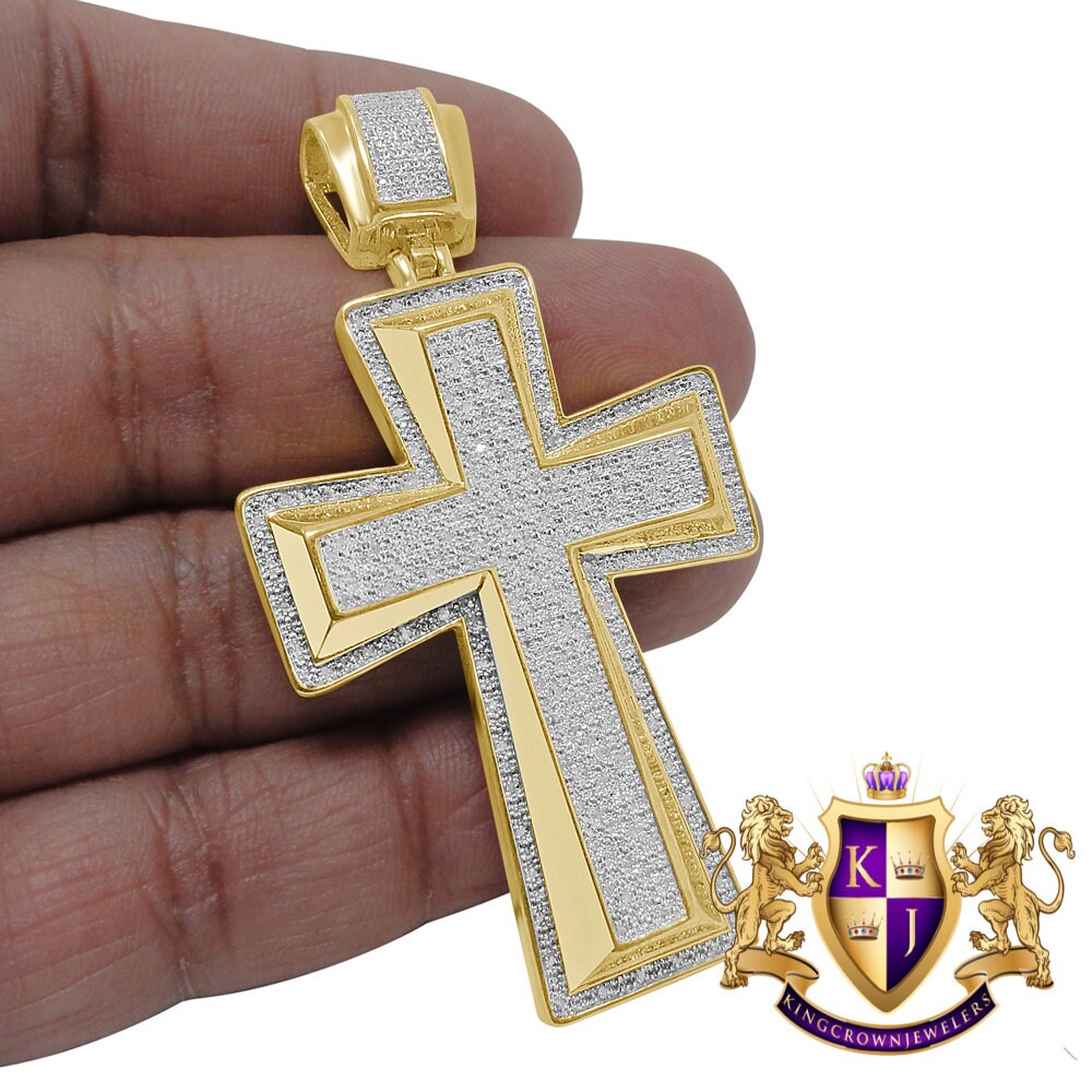 Real Genuine Diamond 0.50 Cwt. Jesus Cross Pendent Charm 10K Yellow Gold Finish Big 2.75''