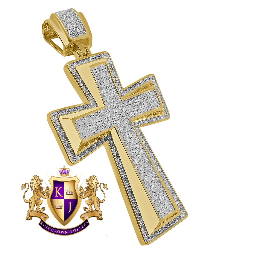 Real Genuine Diamond 0.50 Cwt. Jesus Cross Pendent Charm 10K Yellow Gold Finish Big 2.75''