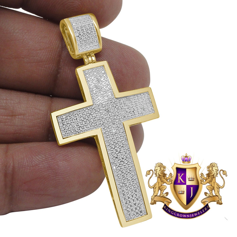 Real Genuine Diamond 0.75 Cwt. Holy Jesus Cross Pendent Charm 10K Yellow Gold Finish 2''
