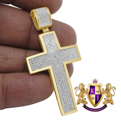 Real Genuine Diamond 0.75 Cwt. Holy Jesus Cross Pendent Charm 10K Yellow Gold Finish 2''