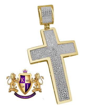 Real Genuine Diamond 0.75 Cwt. Holy Jesus Cross Pendent Charm 10K Yellow Gold Finish 2''