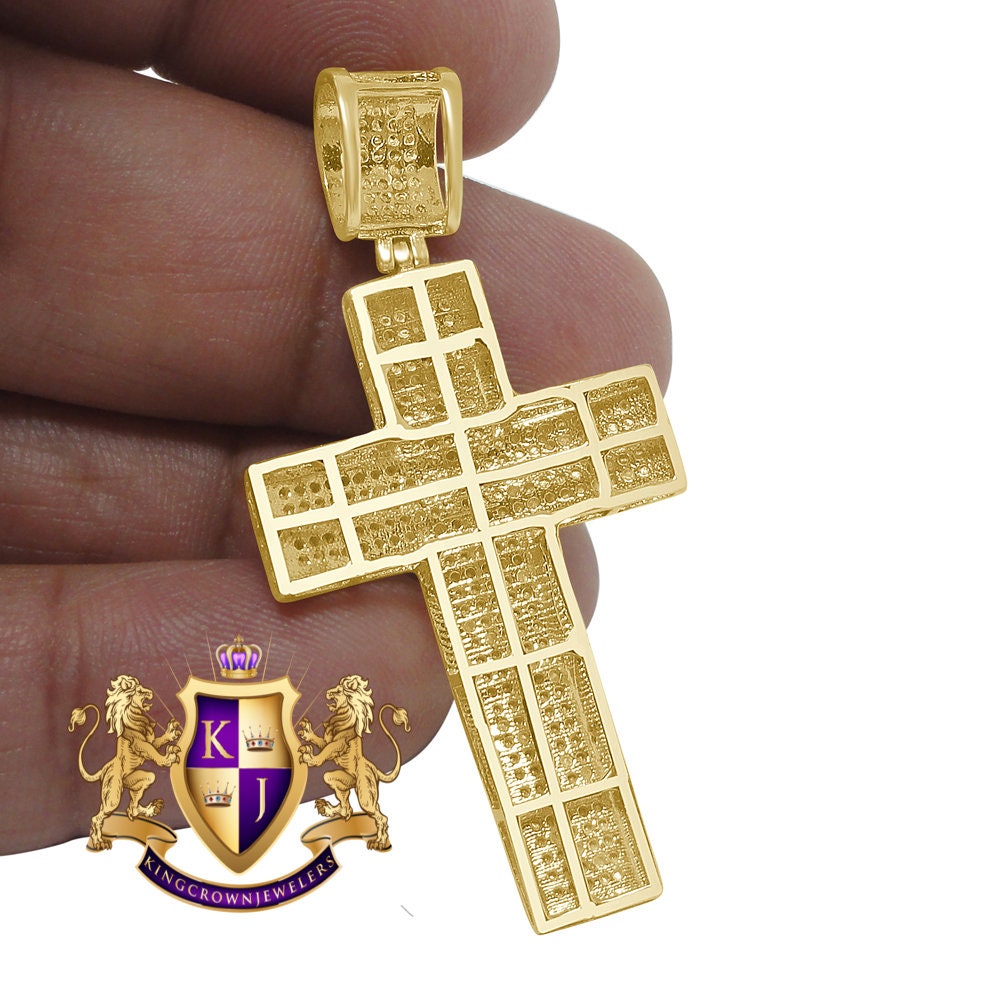 Real Genuine Diamond 0.75 Cwt. Holy Jesus Cross Pendent Charm 10K Yellow Gold Finish 2''