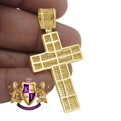 Real Genuine Diamond 0.75 Cwt. Holy Jesus Cross Pendent Charm 10K Yellow Gold Finish 2''
