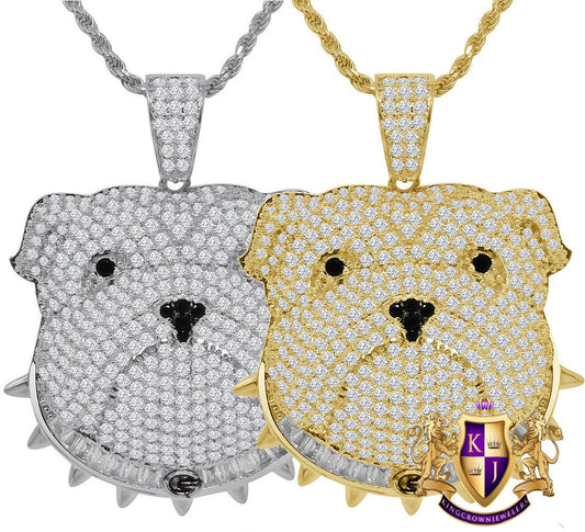 14K Gold Finish Simulated Diamond Bull Dog Custom Charm Animal Pendent Chain Set 1.75''