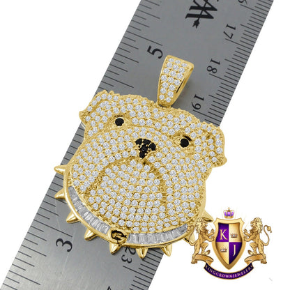 14K Gold Finish Simulated Diamond Bull Dog Custom Charm Animal Pendent Chain Set 1.75''
