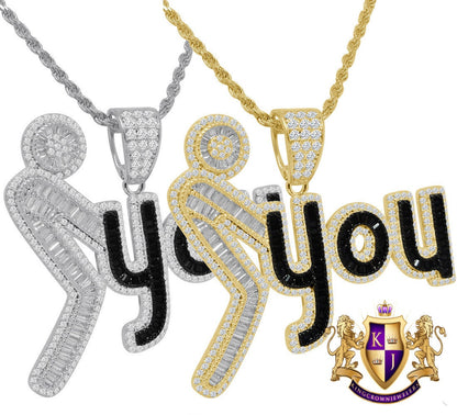 Baguette 14K Gold Finish Simulated Diamonds Men's Custom Designers Charm Pendent Chain Set