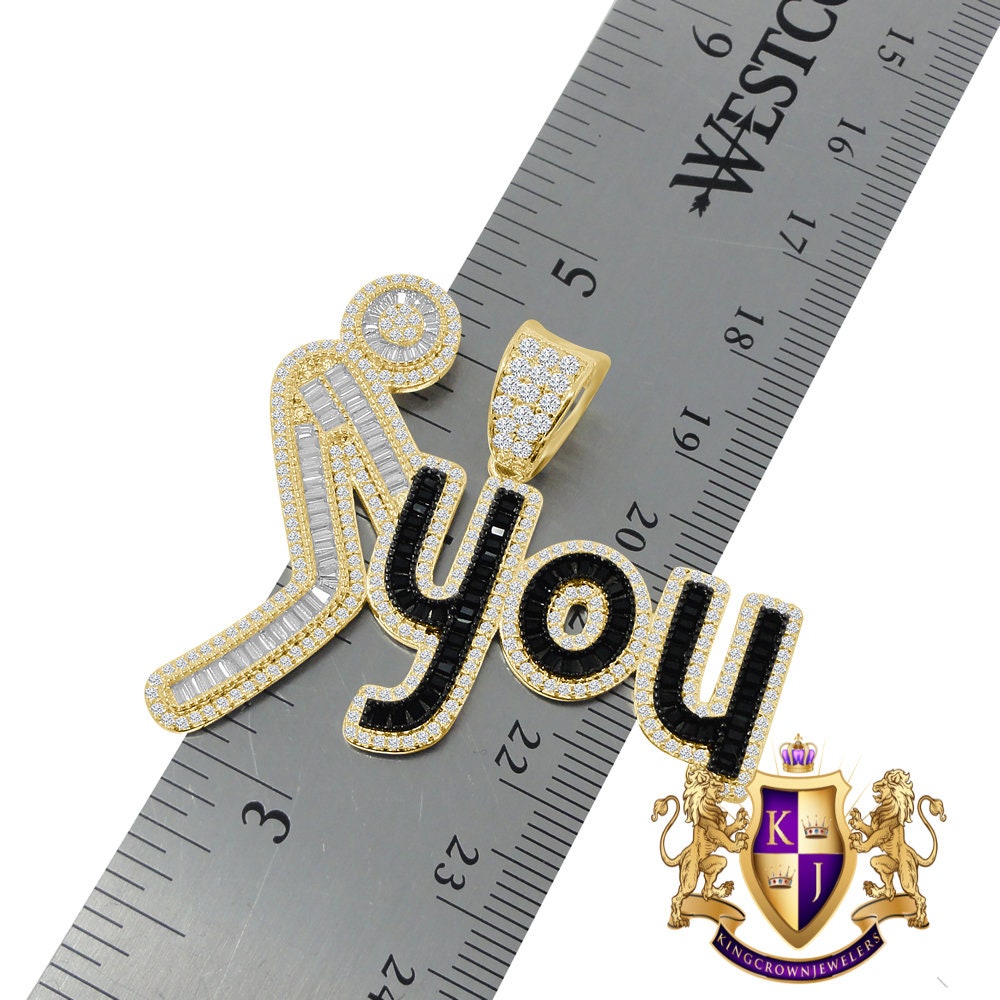 Baguette 14K Gold Finish Simulated Diamonds Men's Custom Designers Charm Pendent Chain Set