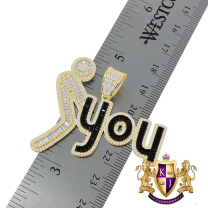 Baguette 14K Gold Finish Simulated Diamonds Men's Custom Designers Charm Pendent Chain Set