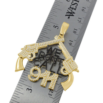 Custom Piece 14K Gold Finish "WE DONT CALL 911 " Men's Pendent Charm + Rope Chain