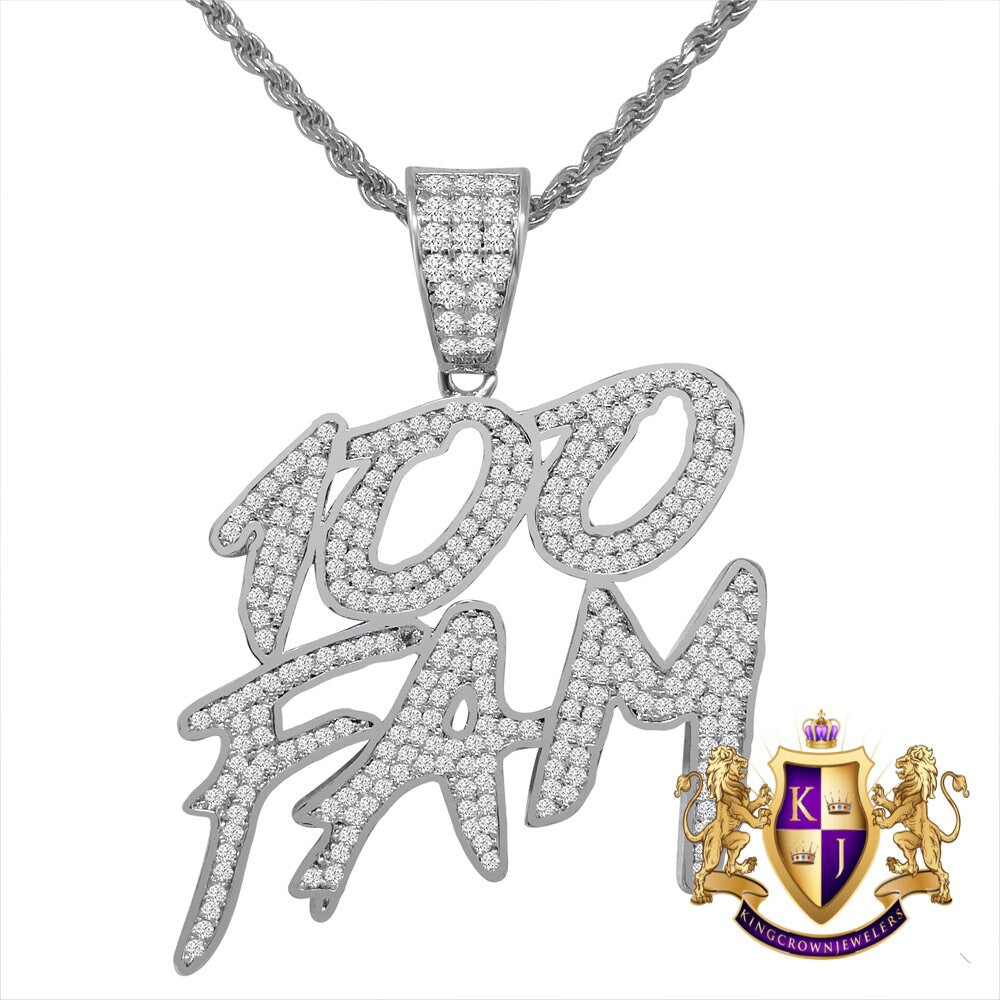 14K Yellow Gold Finish Simulated Diamond 100 Fam Pendent Charm Rope Chain Set