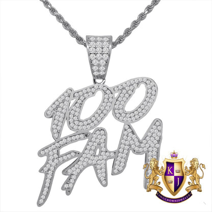 14K Yellow Gold Finish Simulated Diamond 100 Fam Pendent Charm Rope Chain Set