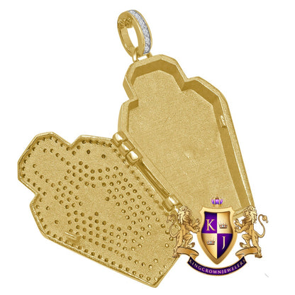 Men's 14 K Yellow Gold On Real Silver Simulated Diamond 3D Opening Coffin RIP Cross Funeral Casket Custom Charm Pendent