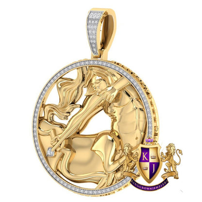 Real Genuine Authentic Diamond Sagittarius Archer Zodiac Lucky Sign Astrology Horoscope 3D Pendent Charm 10K Gold Finish