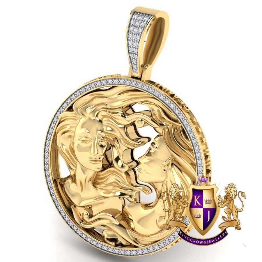 Real Genuine Authentic Diamond Gemini Twins Zodiac Lucky Sign Astrology Horoscope 3D Pendent Charm 10K Gold Finish
