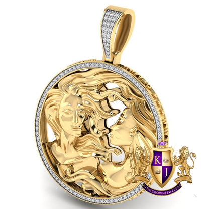 Real Genuine Authentic Diamond Gemini Twins Zodiac Lucky Sign Astrology Horoscope 3D Pendent Charm 10K Gold Finish