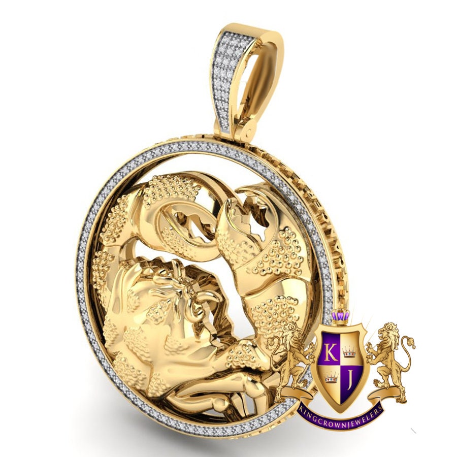 3D Real Genuine Authentic Diamond Zodiac Lucky Sign Cancer Crab Astrology Horoscope Pendant 10K Gold Over Good Luck Charm Medallion 2.25''