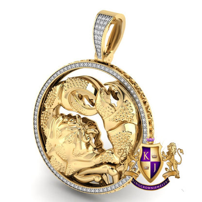 3D Real Genuine Authentic Diamond Zodiac Lucky Sign Cancer Crab Astrology Horoscope Pendant 10K Gold Over Good Luck Charm Medallion 2.25''