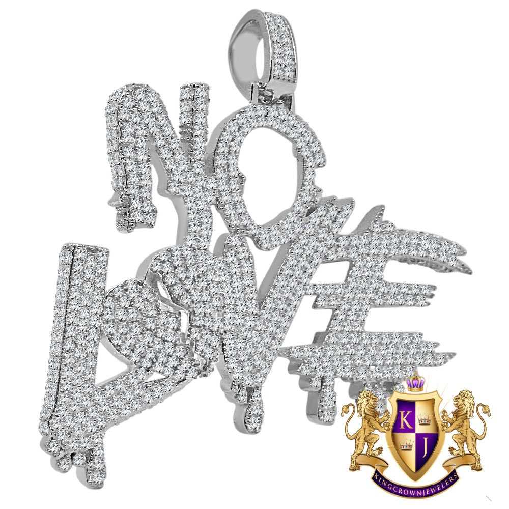Custom Piece Shattered Broken Heart No Love Charm Real White Gold On Sterling Silver Simulated Diamond Pendent