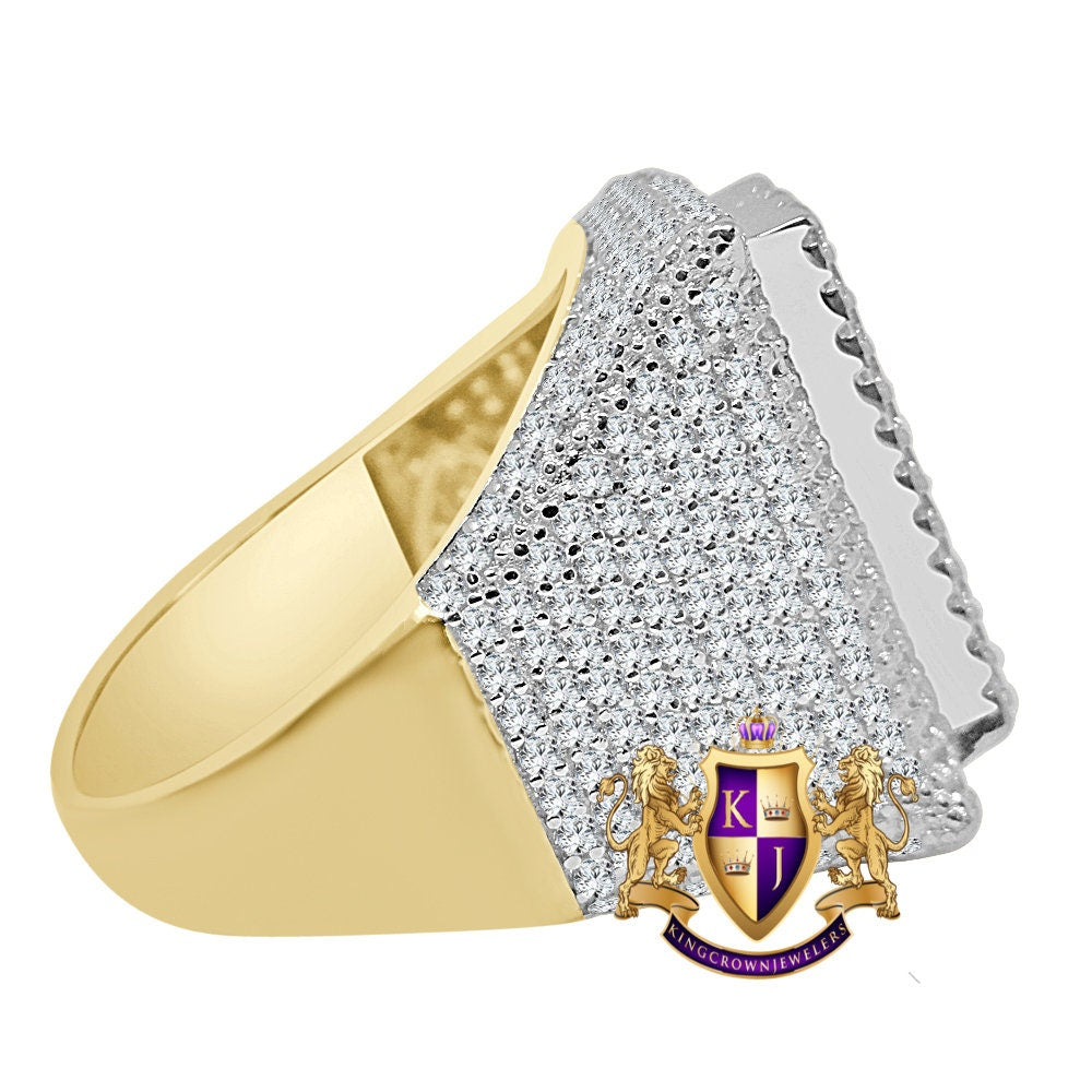 Mens Real Yellow Gold Sterling Silver "RR" Simulated Diamond Custom Luxury Car Ring Band