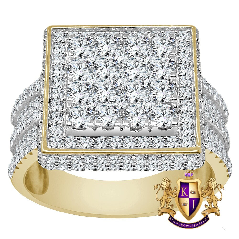 Men's 14K Yellow Gold On Real Sterling Silver Wedding Engagement Simulated Diamond Ring Band