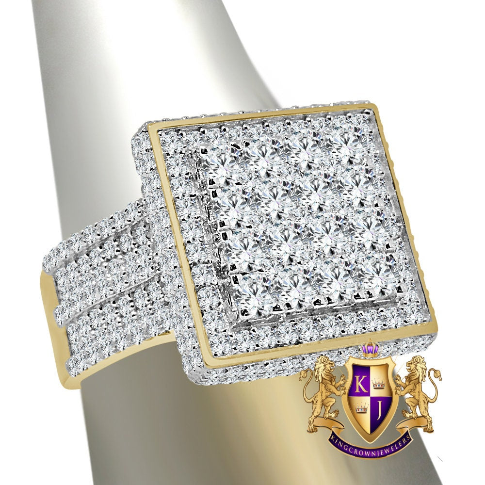 Men's 14K Yellow Gold On Real Sterling Silver Wedding Engagement Simulated Diamond Ring Band