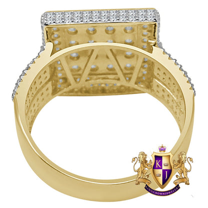 Men's 14K Yellow Gold On Real Sterling Silver Wedding Engagement Simulated Diamond Ring Band