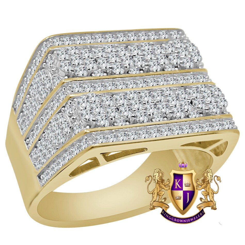 Mens 10K Yellow Gold On Genuine Silver Wedding Engagement Simulated Diamond Ring Band