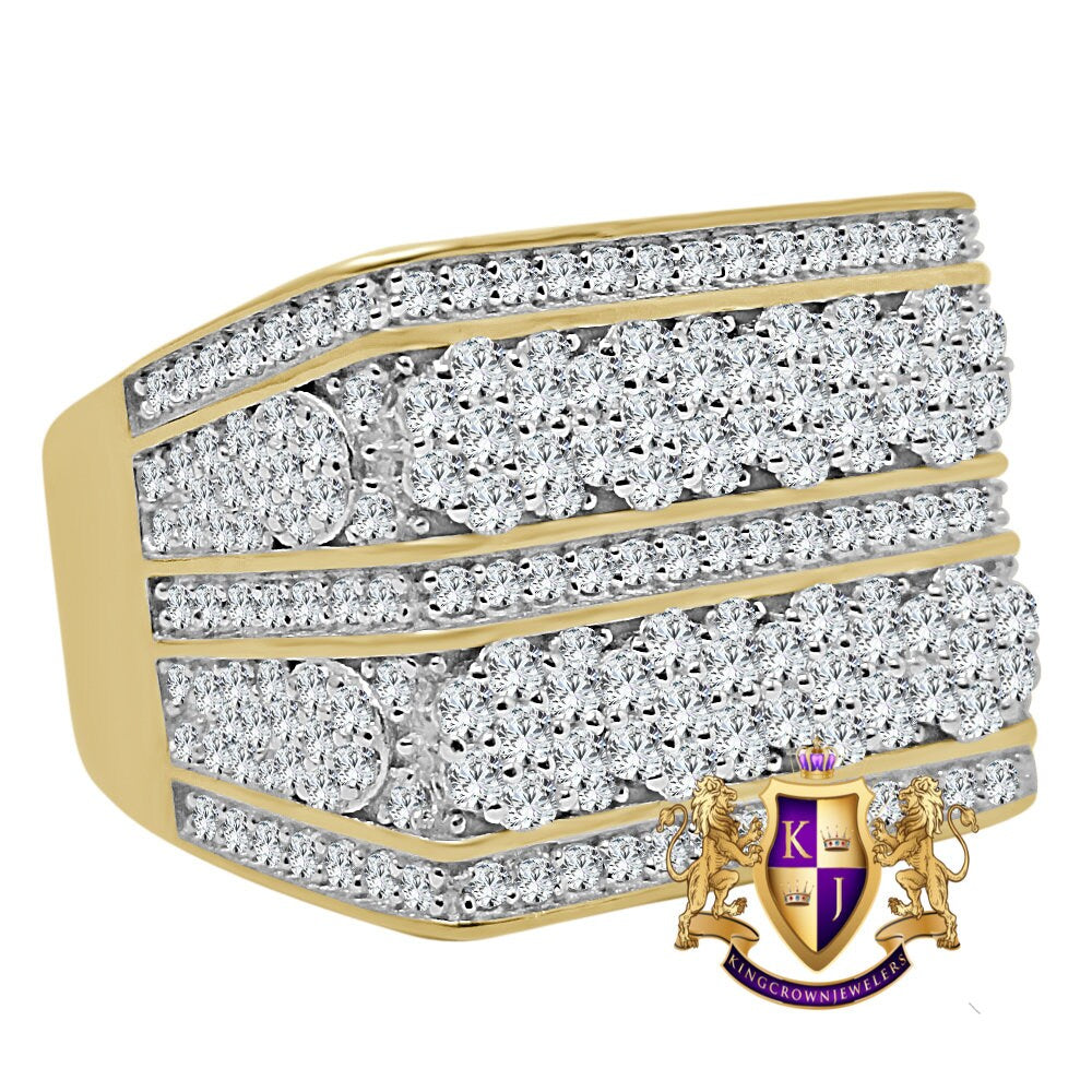 Mens 10K Yellow Gold On Genuine Silver Wedding Engagement Simulated Diamond Ring Band