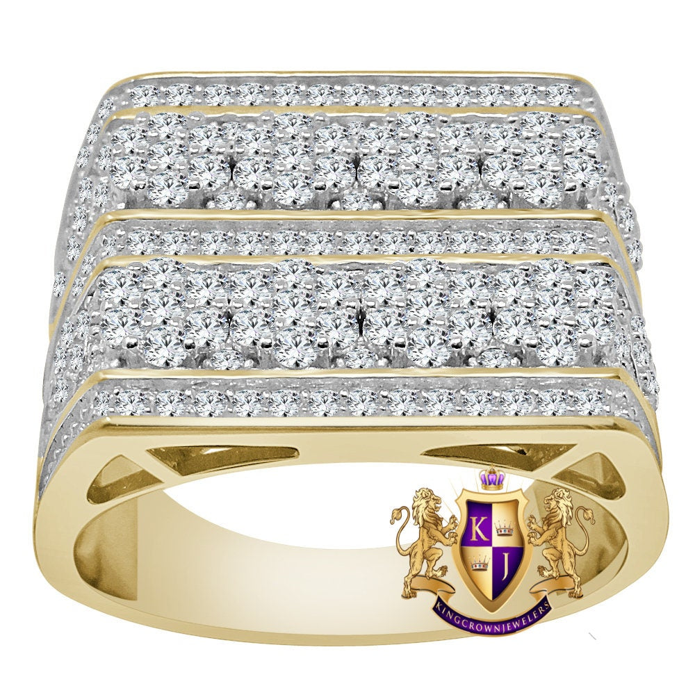 Mens 10K Yellow Gold On Genuine Silver Wedding Engagement Simulated Diamond Ring Band