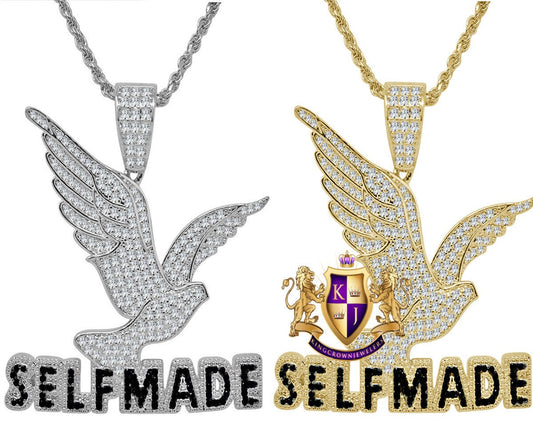 Real Sterling Silver Simulated Diamond Free Bird Self Made Custom Pendent Charm Chain Set