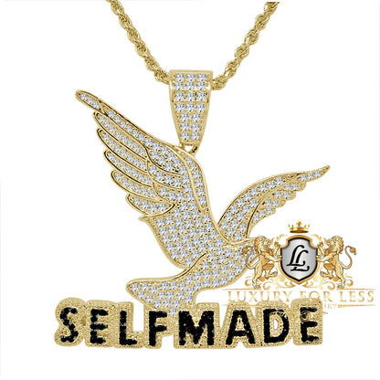 Real Sterling Silver Simulated Diamond Free Bird Self Made Custom Pendent Charm Chain Set