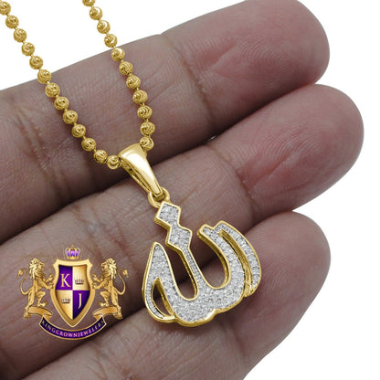 100% 10K Real Yellow Gold Genuine Diamond Allah God Muslim Islamic Arabic Mini Pendant Charm